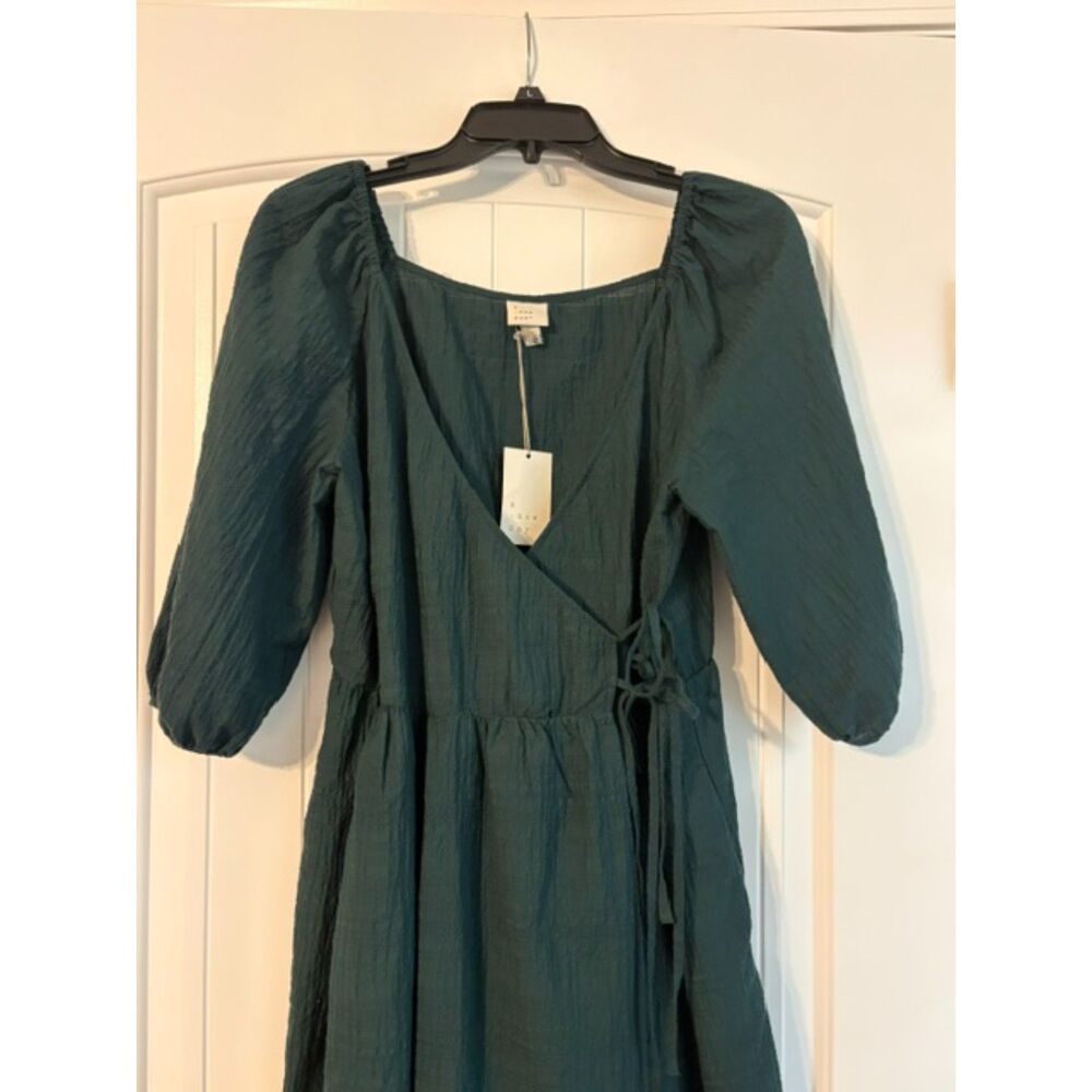 A New Day Dark Green Wrap Dress Women's Size Medium 1/2 Sleeves